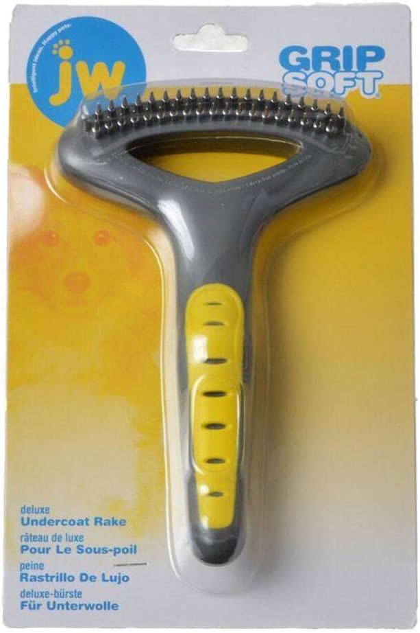 JW Pet GripSoft double row undercoat rake for dogs with dense double coats