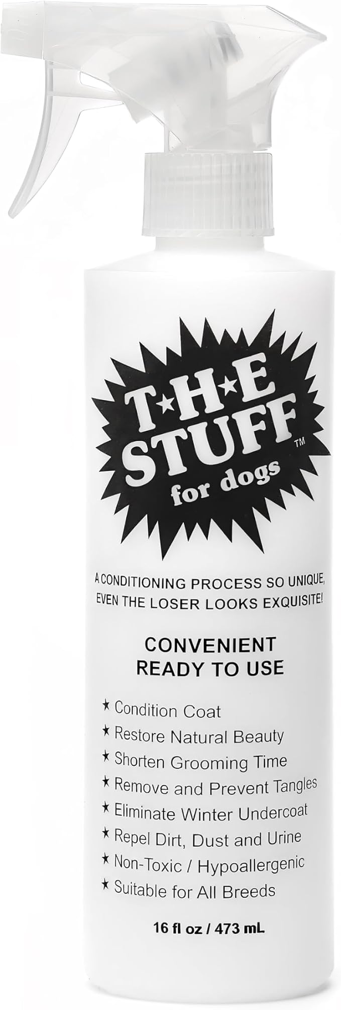 The Stuff leave-in dog conditioner and detangler spray, 16 ounce ready to use bottle