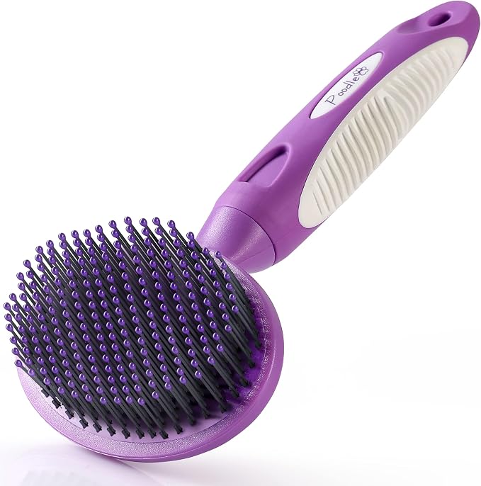 Round soft bristle pet brush with rounded tips for sensitive skin, face and paws