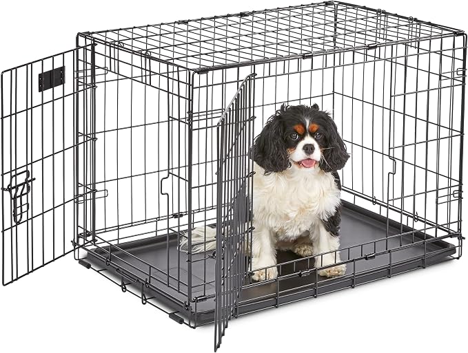 MidWest 30 inch double door iCrate folding dog crate with divider panel and leak-proof tray