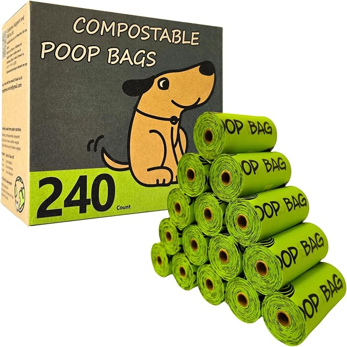 moonygreen compostable dog poop bag rolls, 240 count, vegetable-based film