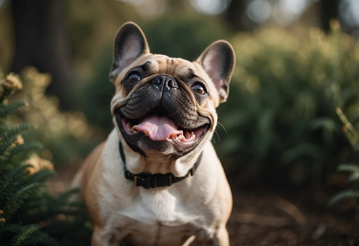 A French bulldog struggling to breathe with wide-set eyes, flattened nose, and open mouth