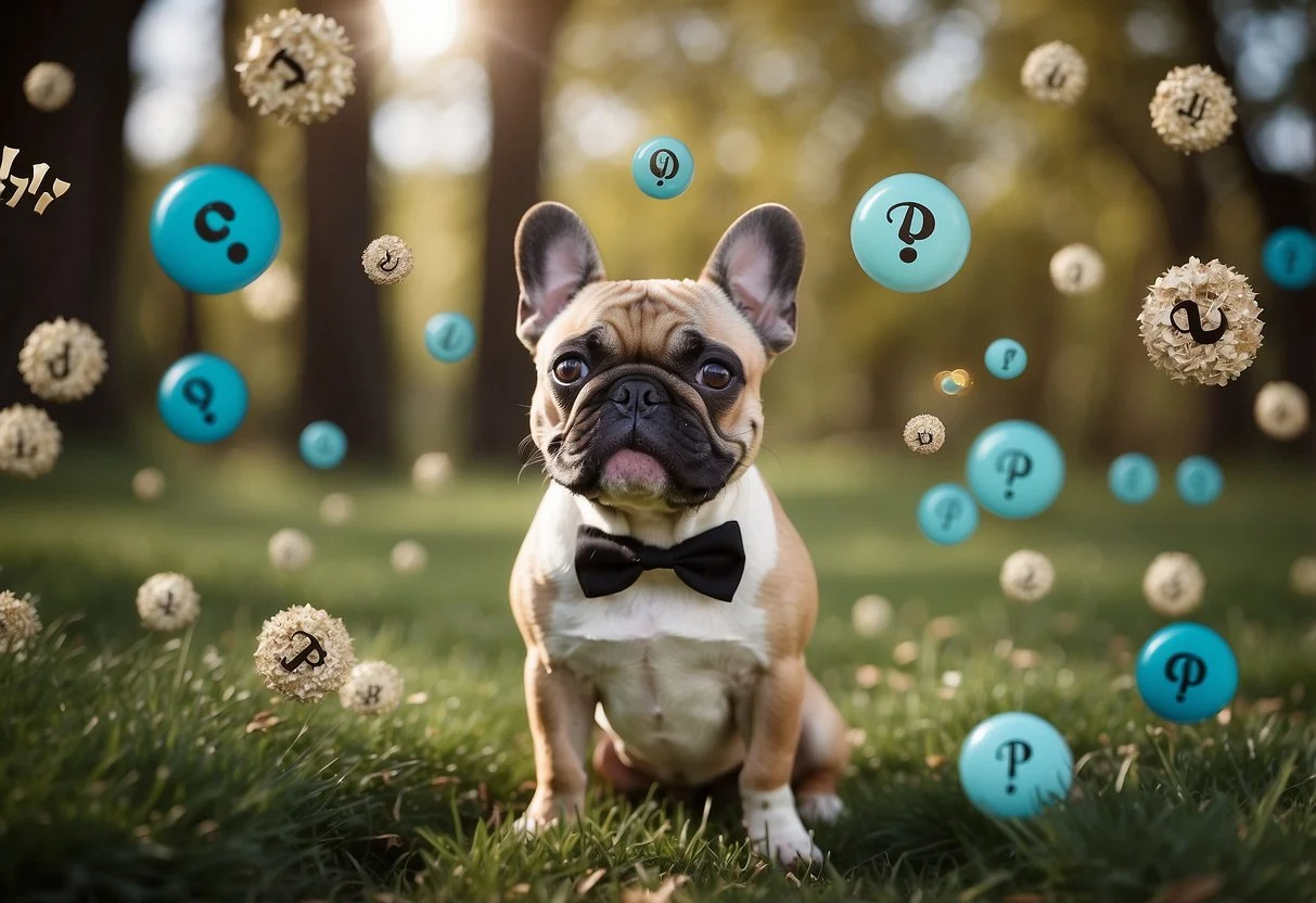 A French bulldog surrounded by question marks and allergy symbols, dispelling hypoallergenic myths