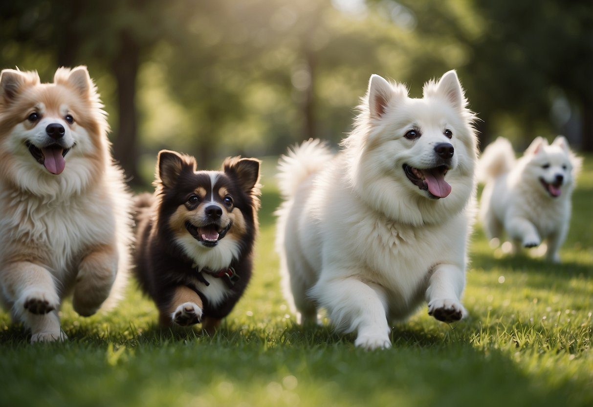 A fluffy dog wags its tail, plays with a toy, and snuggles with its owner on a cozy couch